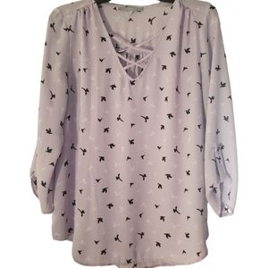 Purple blouse with navy birds